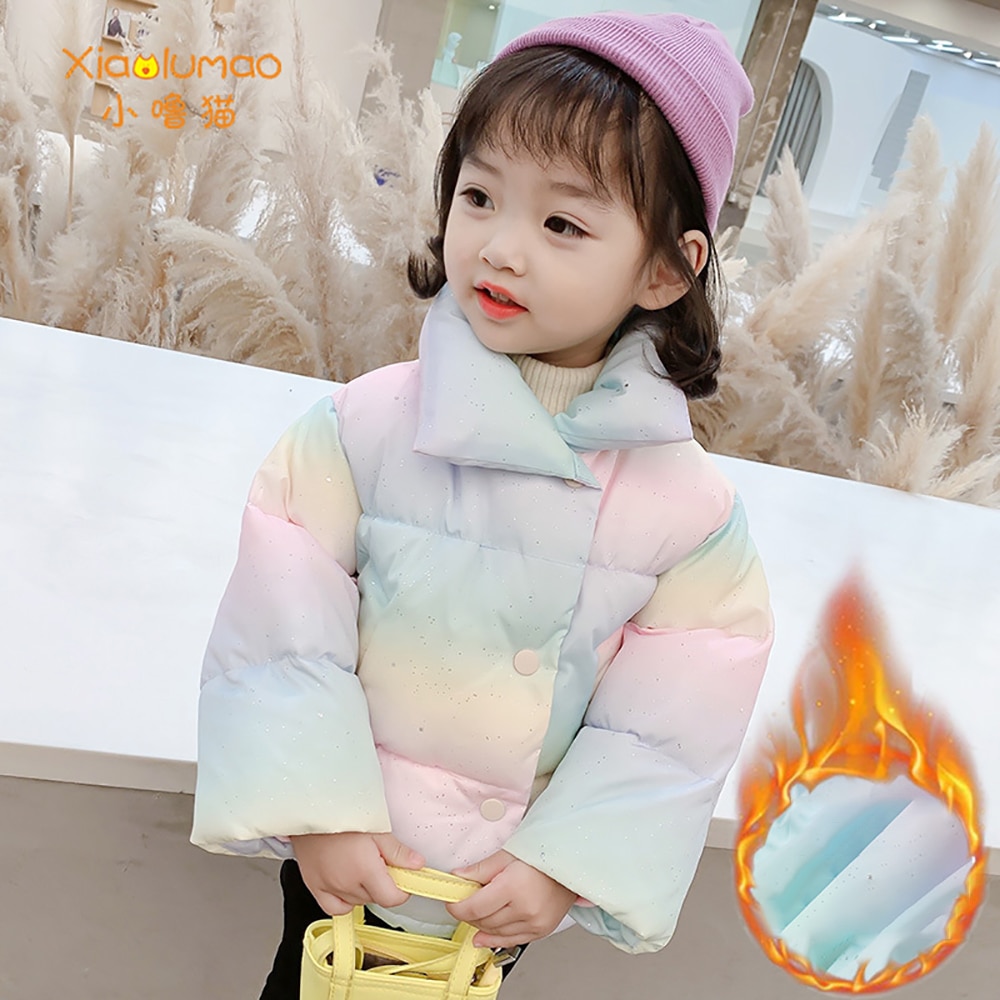 Children's Clothing Girls Clothing Thick Turtle Neck Winter Down Jacket For Girls Plus Velvet Multicolor Bright Baby Coat Warm