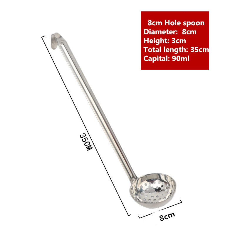Louche à Long manche en acier inoxydable, cuillère de service, grande cuillère à soupe ronde Buffet, ustensiles de cuisine créatifs, vaisselle: 8cm hole spoon