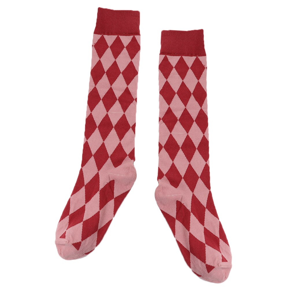 Girl JK Knee High Socks Stockings College Rhombus Plaid Knee Socks Women Keep Warm Female Sock Ladies Long Socks: A-rose red