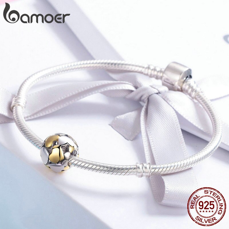 Abalorios de corazón luminoso y dorado de BAMOER 100% Plata de Ley 925, pulsera con abalorio, pulsera de del Día de San Valentín S925 SCC537