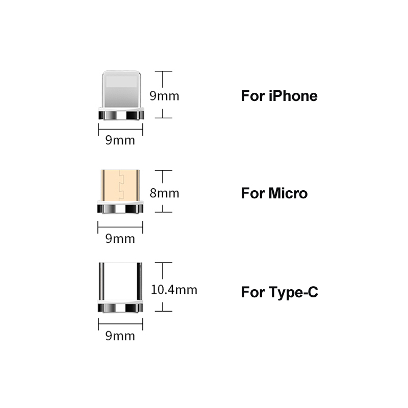 Punte del connettore dell'adattatore del cavo di ricarica magnetico Testa per tipo C Micro USB iPhone 3A Ricarica rapida 5 pezzi Spine non cavo