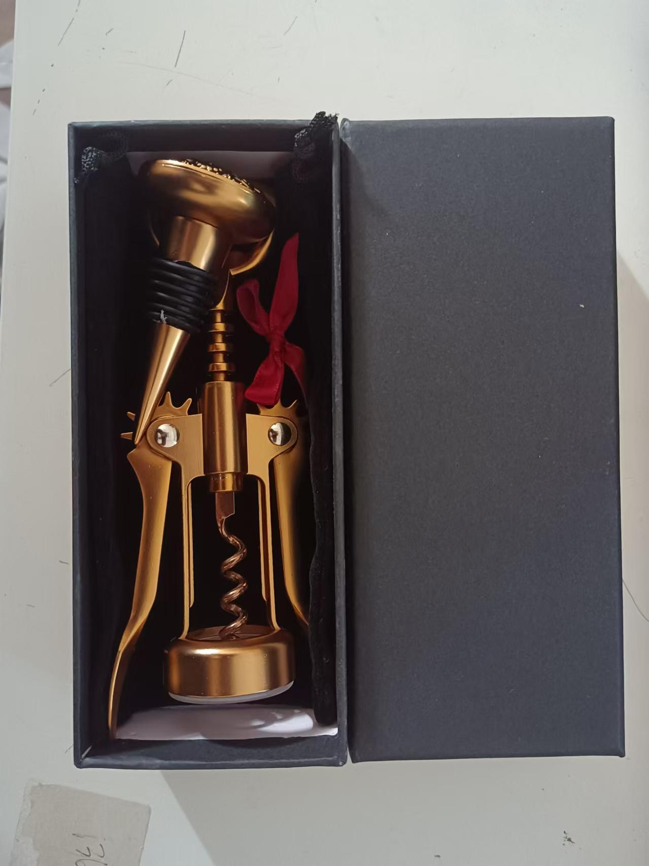 Dark Gold Wine Opener Wing Corkscrews with Beer Bottle Opener Stooper and Bag in Box for Kitchen Accessories Idea
