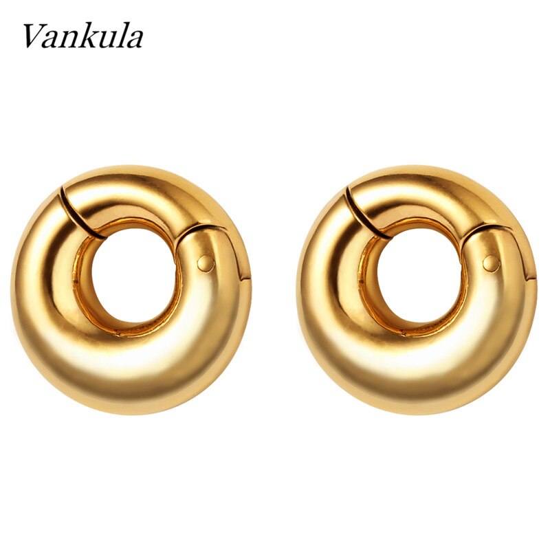 Vankula 2 Pcs 316L Rvs Oordoppen Tunnels 8 Mm Vlakte Oor Gewichten Piercing Body Sieraden Oor Meters Goud zwart Staal: gold / 6mm