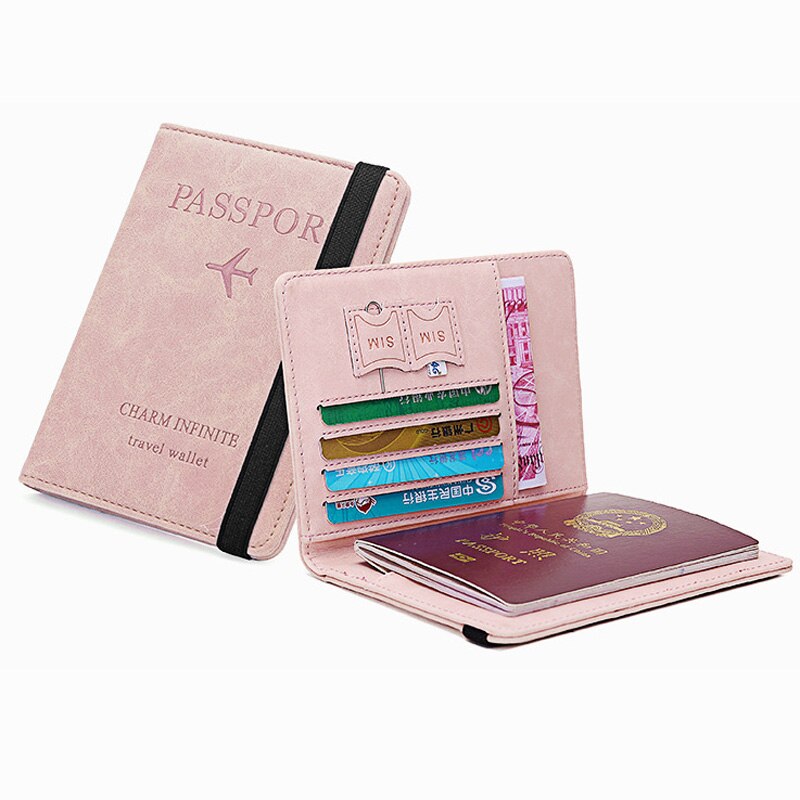 Slim PU Leather Travel Passport Wallet Holder RFID Blocking ID Card Case Cover Portable Purse: Pink