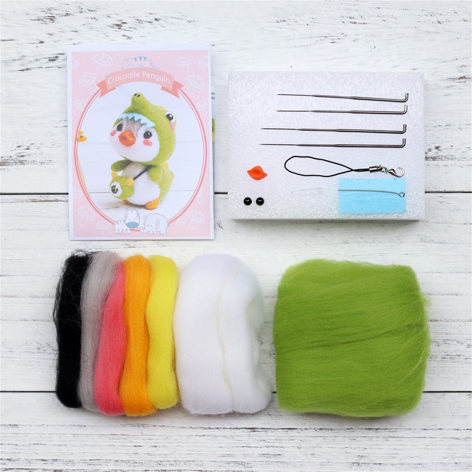 Leuke Pinguïn Patroon Handgemaakte Diy Poke Wol Vilt Materiaal Productie Pakket Kinderen Gevulde Pop Voor Kinderen Kinderen Pluchen Speelgoed
