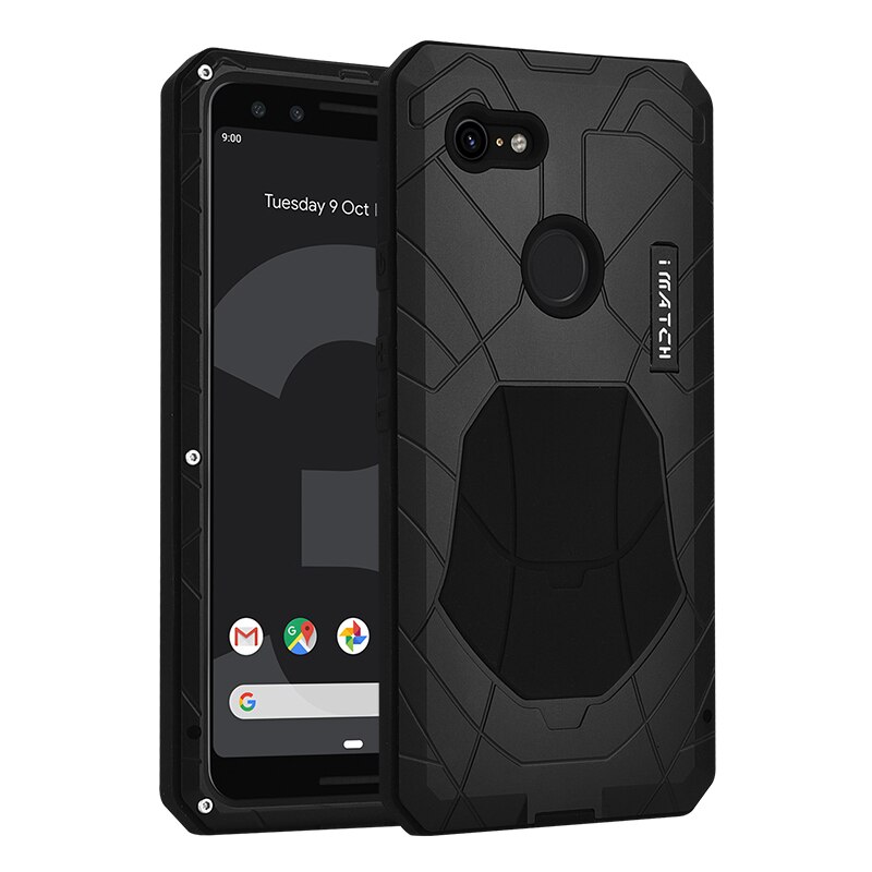 Für Google Pixel 3 Fall Harte Aluminium Metall Gehärtetem Glas Screen Protector Abdeckung für Google Pixel 3 Heavy Duty schutz: Black