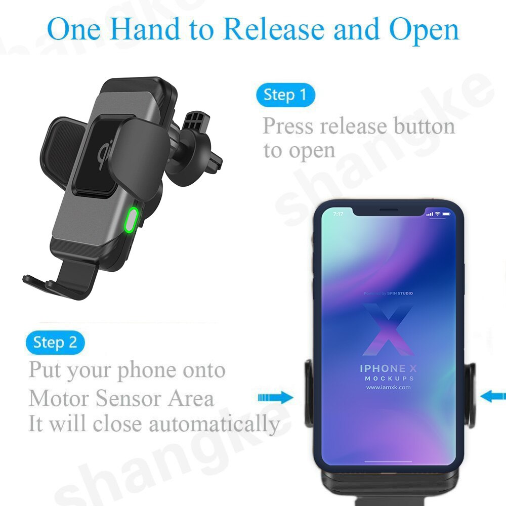 Draadloze autolader 10w autoklem 2- in -1 qi snellader autohouder ventilatierooster dashboard telefoonhouder voor iphone  x 8 samsung  s9