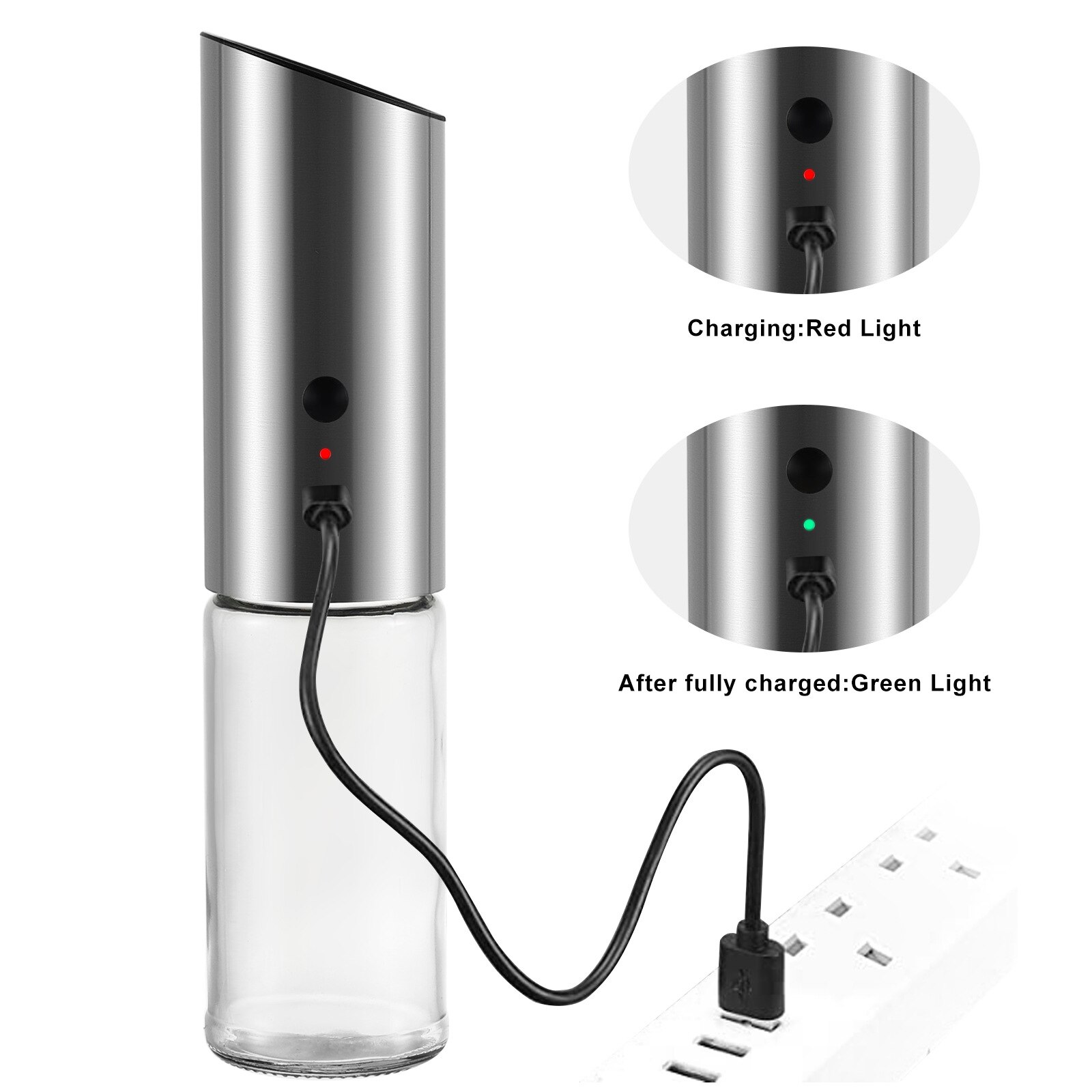 Electric Salt &amp; Pepper Grinder USB Rechargeable Pepper Mill Adjustable Coarseness LED Light Automatic Spice Grinder Kitchen Tool