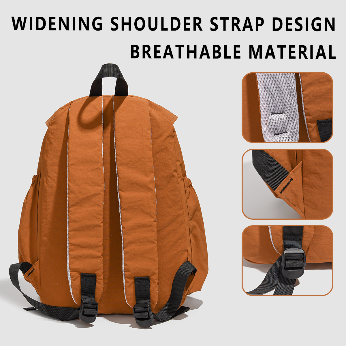 Mochila projetada, cordão de grande capacidade, pano lavado, passeio multifuncional, roupas de trabalho leves, presilha do ensino médio