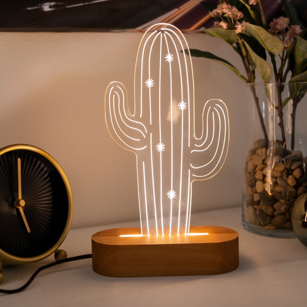 3D Cactus Desert Plant Shape Visual Lamp 3D Optical illusion Light Home Decor LED Neon Night Light Table lamp: Default Title