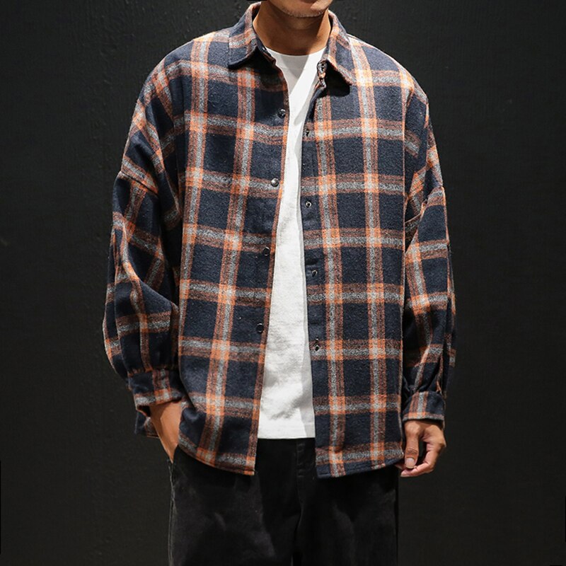 Modis Mens Plaid Flannel Shirts Hip Hop Men Tops Long Sleeve Streetwear Coat Loose Casual Clothes 5XL Plus Size Hombre Clothing