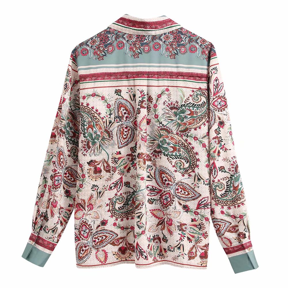Kvinnor vintage färg matcha totem blomma tryck avslappnad smock blus kontor dam bära skjortor chic chemise femininas toppar  ls6365