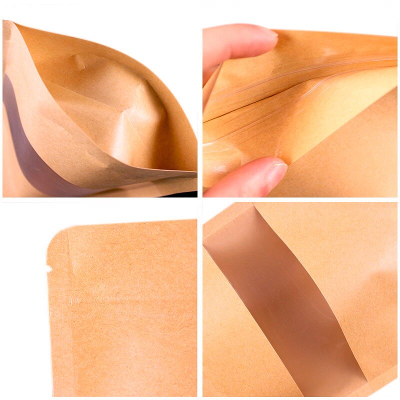 50Pcs/lot Kraft Paper Bag Window Zip lock Empty Dried Food Fruit Tea Package Self Sealing Zipper Stand Up Bags