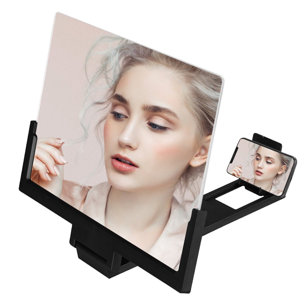 14 inch Mobile Phone HD Screen Amplifier Stereoscopic Magnifying Durable Glass Foldable Phone Bracket Tablet Holder: black