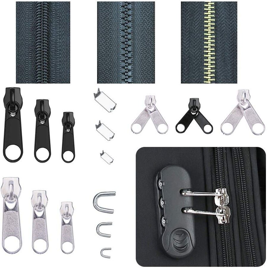 169 Pcs Zipper Repair Kit Zipper Replacement Pull Rescue with Zipper Install Pliers Tool &amp; Extension Pulls for Clothing Jackets