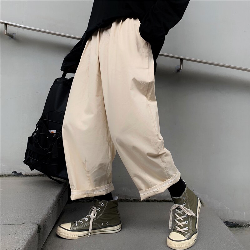 Pantalones de pierna ancha para hombre y mujer, pantalón informal, holgado, estilo japonés, retro, coreano, calle japonesa