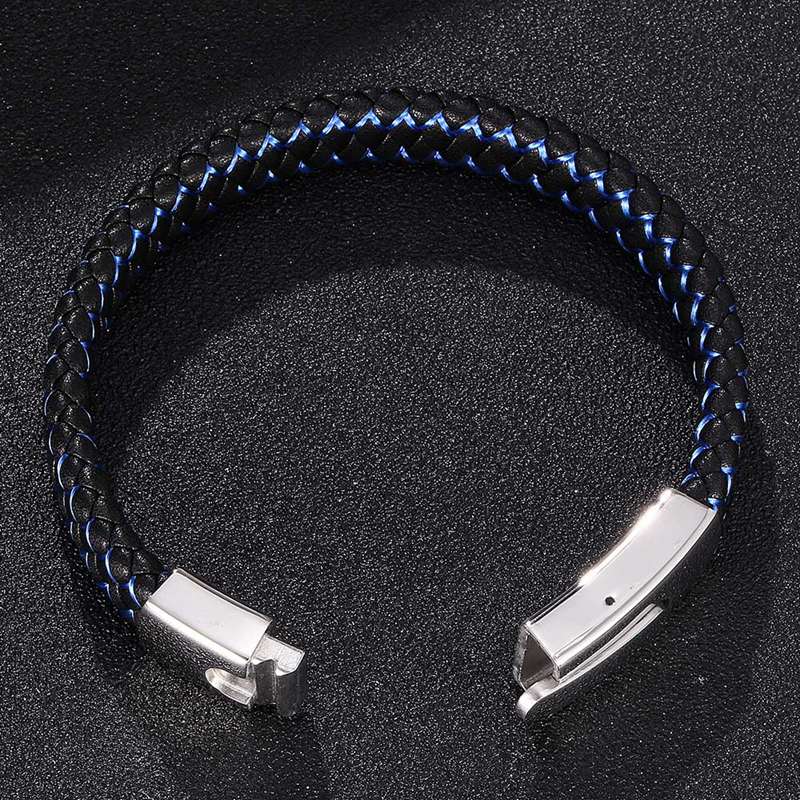 Fortafy Mannen Sieraden Zwart Lederen Touw Blauw Nylon Touw Gemengde Weave Mannelijke Armband Rvs Sluitingen Man Armbanden FR0045