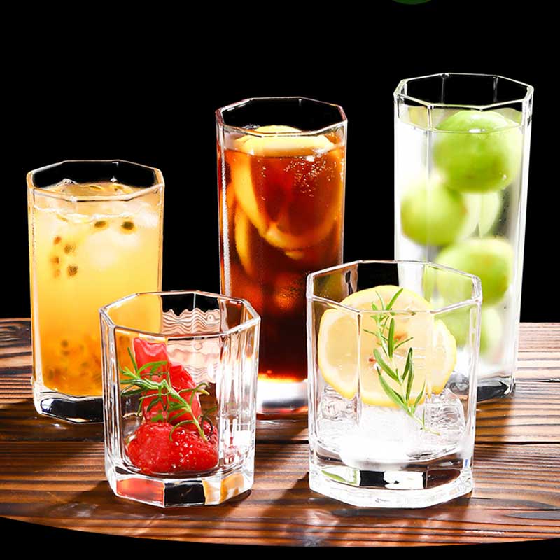 Genomskinlig åttakantig glaskopp blyfri mjölkjuice tekopp hem kaffemugg vinbjörn cocktailglas drinkware vasos de vidrio