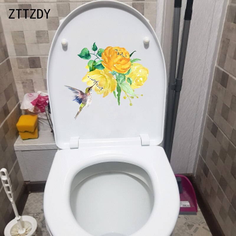 ZTTZDY 22.4*20 CM Gekleurde Bloemen En Vogels Home Kamers Muursticker WC Toilet Seat Decals T2-0239