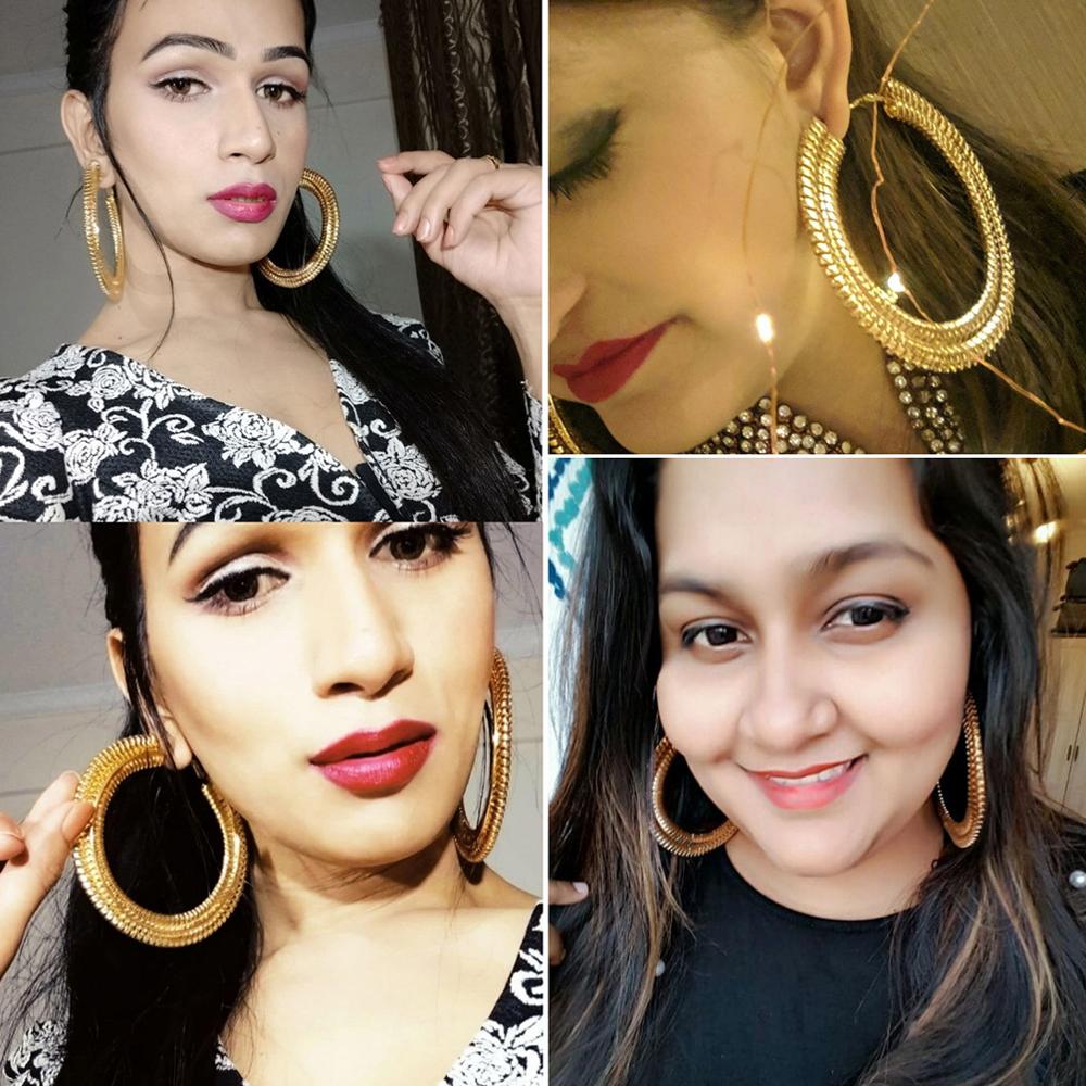 MANILAI Punk Wide Chain Hoop Earrings For Women Big Round Statement Earrings Chunky Brincos Jewelry Golden Silver Color