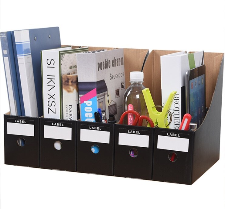 LOAAO Eco-Friendly Cardboard table organizer box office file box holder book storage box Home Storage Organization: 5pcs black