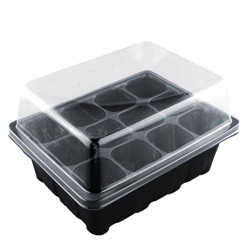 12 Cells Hole Seeds Nursery Pots Grow Box Seeding Box Holder Cloning Insert Propagation Nursery Pots Planter Box: Black