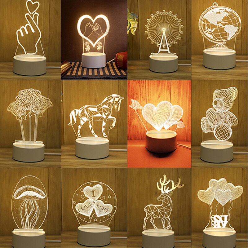 Acrylic 3D Night Light Elk Love Pattern Night Light LED Romantic Light