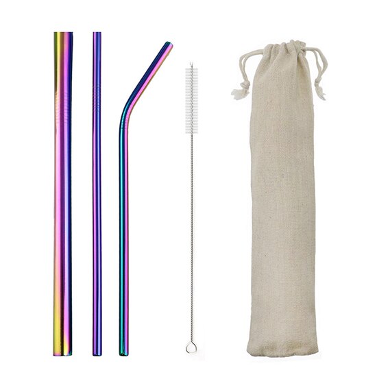 Konco Metal Straws Stainless steel reusable Straw Tea Coffee drinking Straws with clean brush Portable straw bags: multi-color