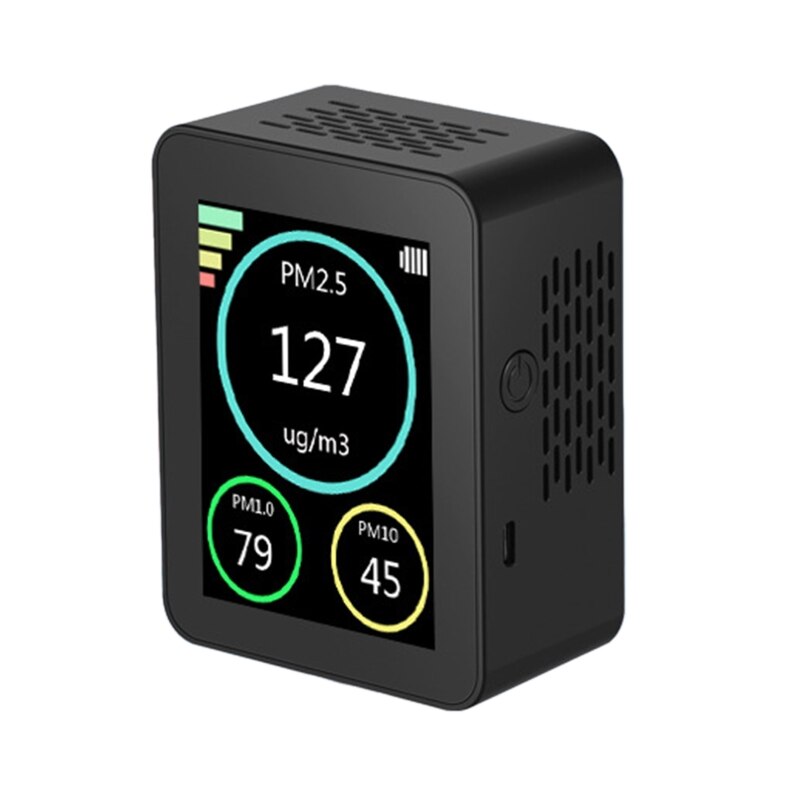 Gas Analyzer PM2.5 PM1.0 PM10 Haze Deeltje Detectoren Luchtkwaliteit Monitor Detector Tft Kleuren Scherm Office Home: Black