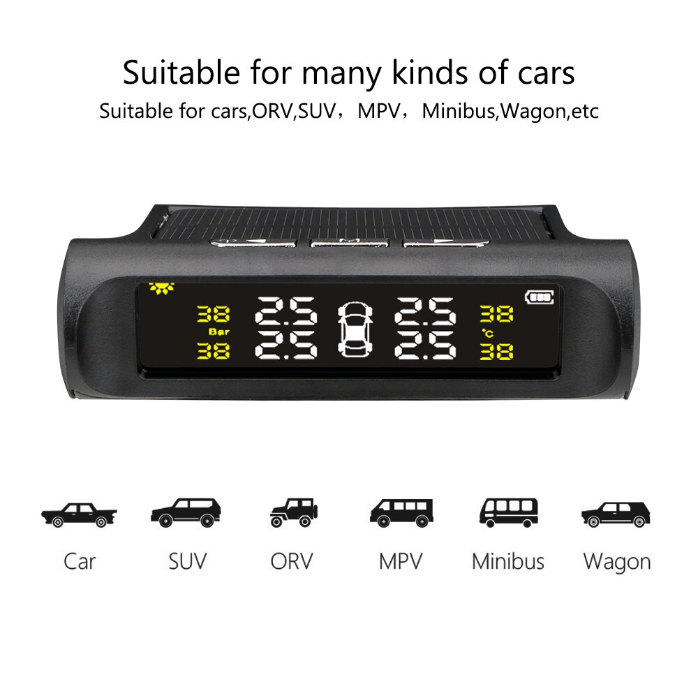 LEEPEE Tyre Pressure Sensor Solar Power Car TPMS Sensor Tyre Pressure Monitoring System Auto Security Alarm Systems LCD Display