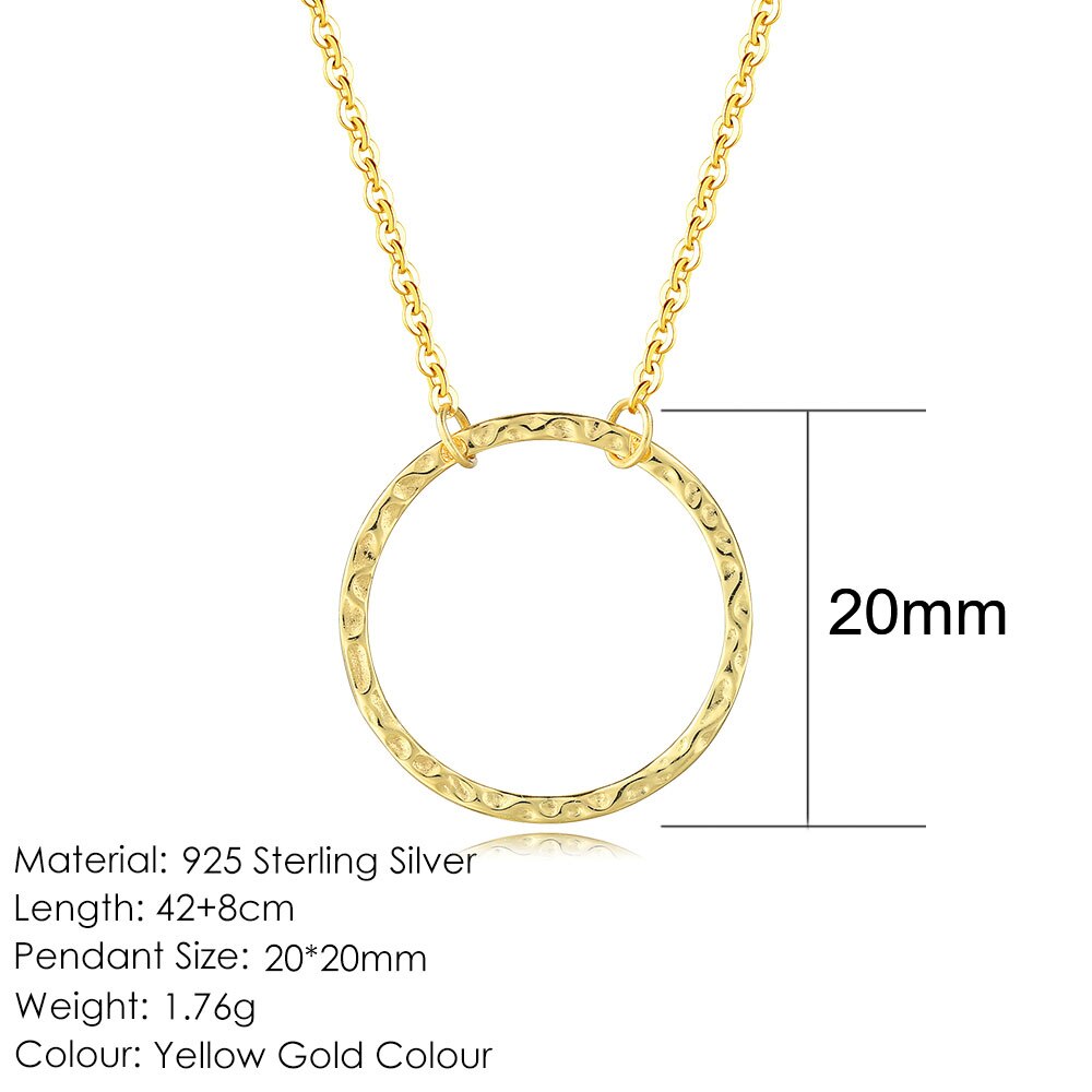 Mobuy 14K Vergulde 925 Sterling Zilveren Ketting Voor Vrouwen Hamer Patroon Hanger Fijne Sieraden Choker Ketting Vrouwen sieraden: 20mm-14K Gold