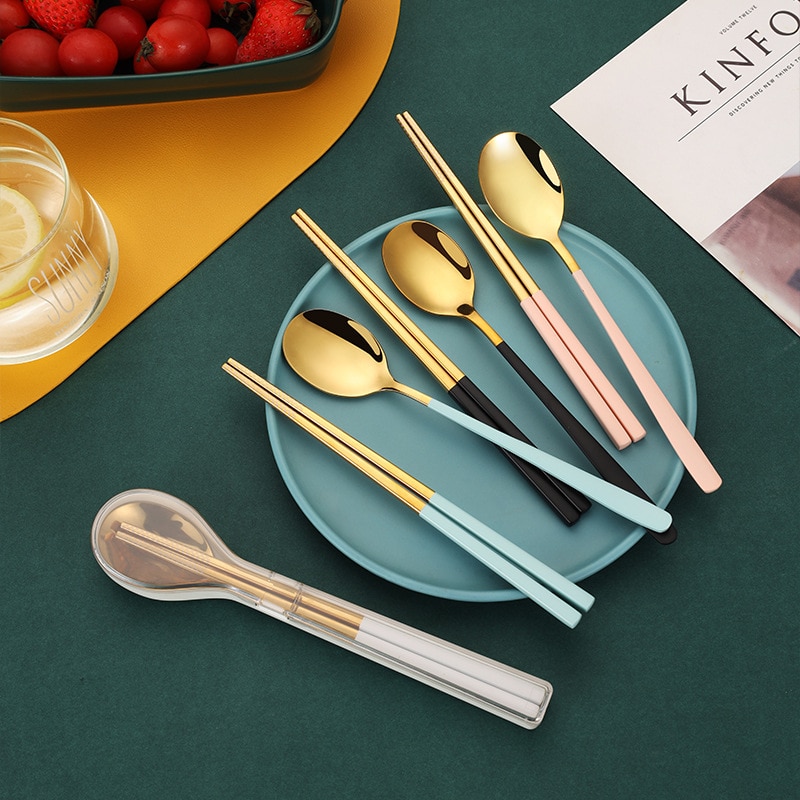 304 Stainless Steel Chopsticks Spoon Set Cutlery Set Flatware Set Tableware Soup Spoon Portable Cultery With Box