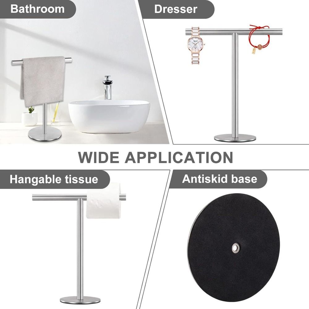 Stainless Steel Bath Towel Stand T-Shape Modern Style Bathroom Towel Hanger Waterproof Creativity Towel Bar Rack Countertop
