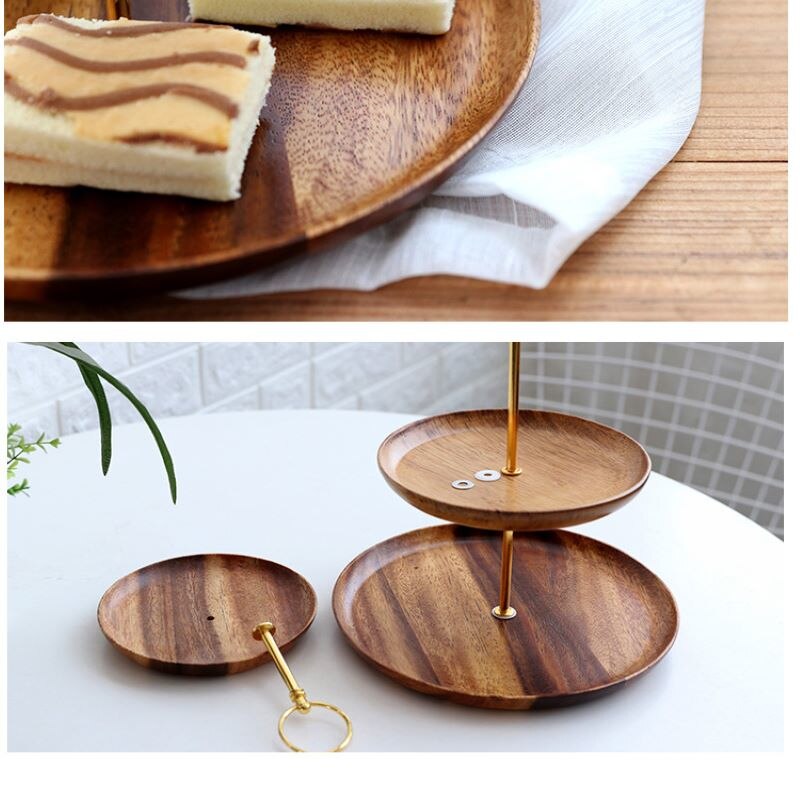 3-Tier Round Tray Food Serving Plate Wood Snack Deseert Plate Teaboard Natural Tea Food Server Dishes Drink Platter