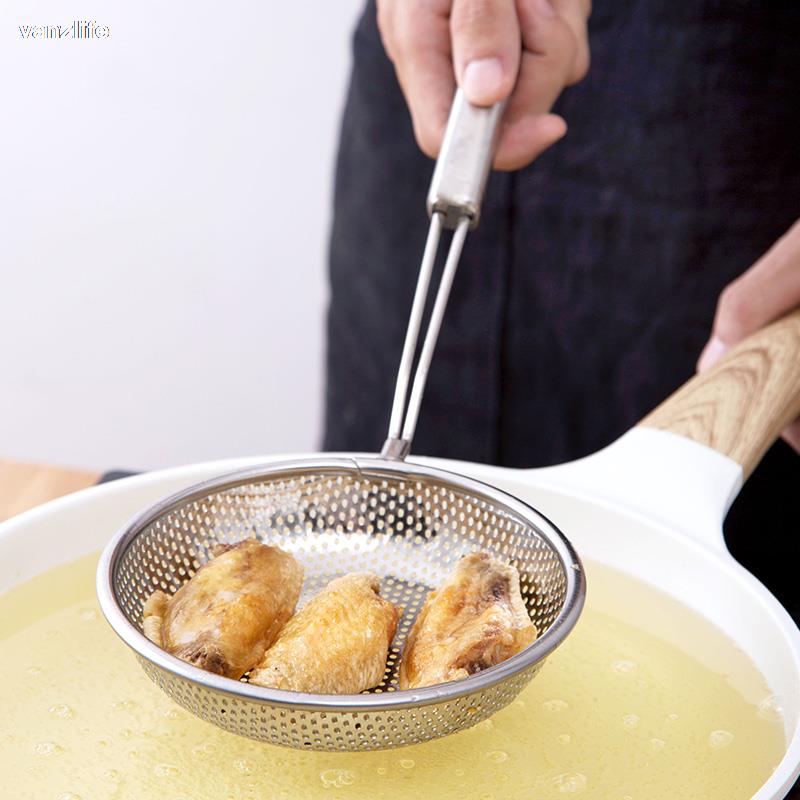 Stainless steel frying colander household fence mesh kitchen large spoon scoop filter net mesh spoon