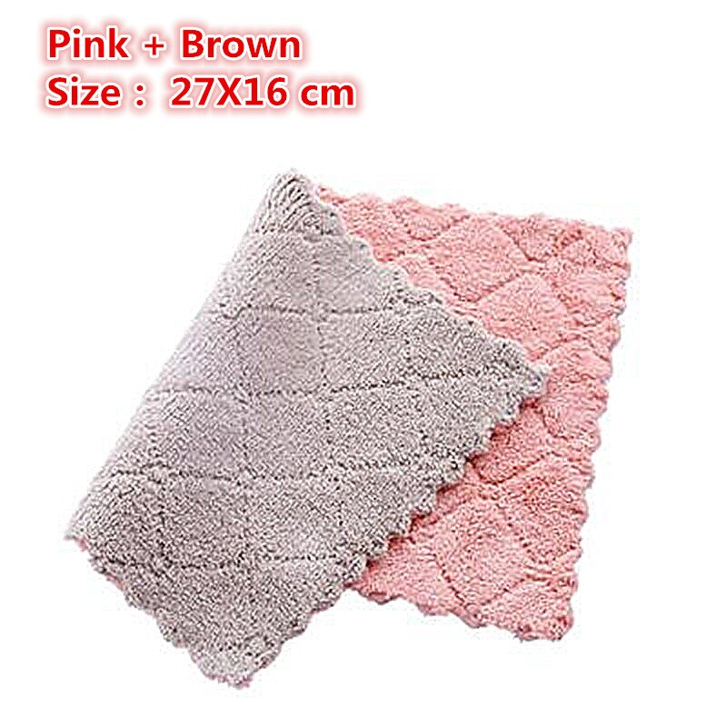 Moboss huishoud keukenhanddoek absorberend dikker dubbellaags doekje tafelreiniging afwasdoek keuken microvezel handdoek: Bruin roze / 1 pc