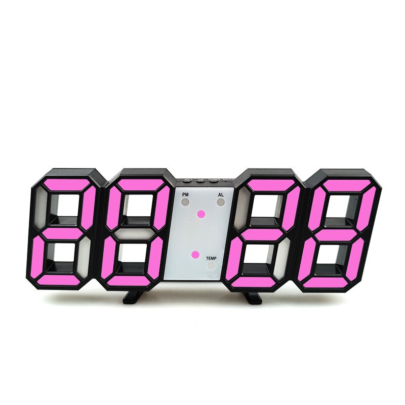 Reloj de pared Digital LED 3D, alarma, fecha, temperatura, retroiluminación automática, mesa de escritorio, pantalla de 12/24 horas, decoración del hogar: Black Shell Pink
