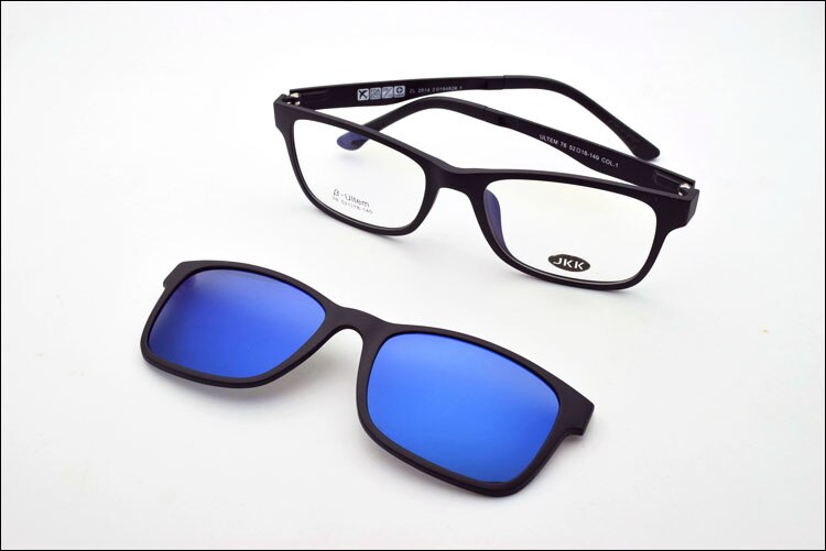 Glazen Frame Voor Vrouwen Met Magneet Gepolariseerde Clip Zonnebril Ultem Bril Volledige Velg Recept Bril Uv400 Zachte Tempels: Black  blue coating