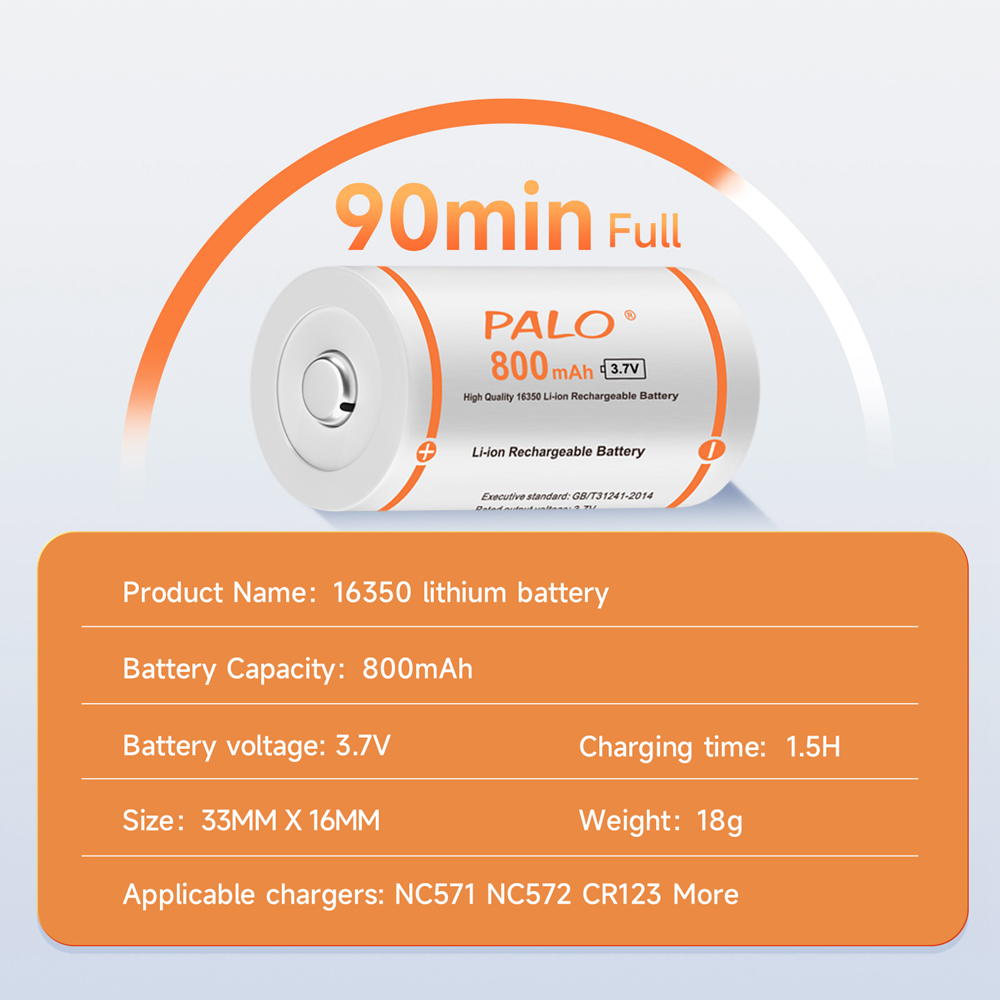 PALO CR123A Batteria 800mAh 3.7V Li-ione Ricaricabile RCR123 16340 Batterie per Torcia A portato 16340 16350 CR123A Batteria