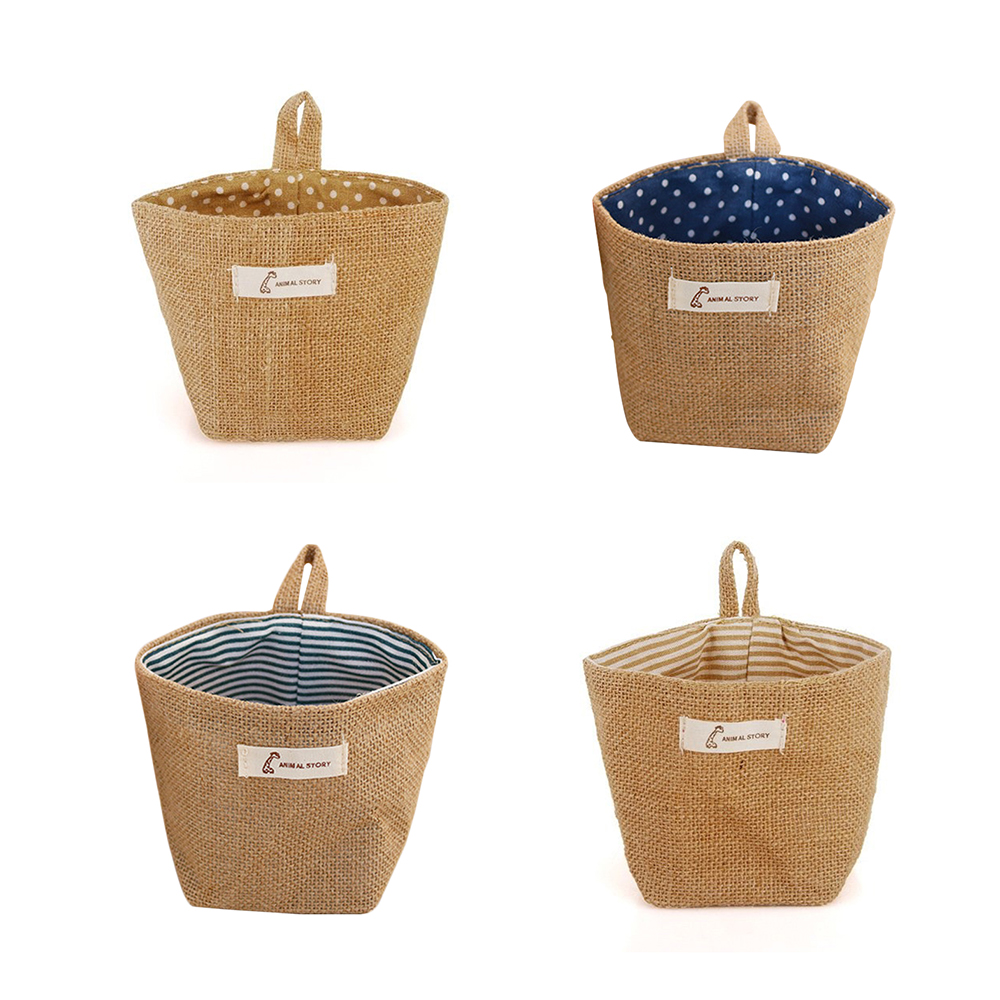 1Pc Linnen Katoen Stof Pouch Muur Deur Closet Opknoping Organizer Bag Desktop Opslag Mand Opknoping Opslag Container