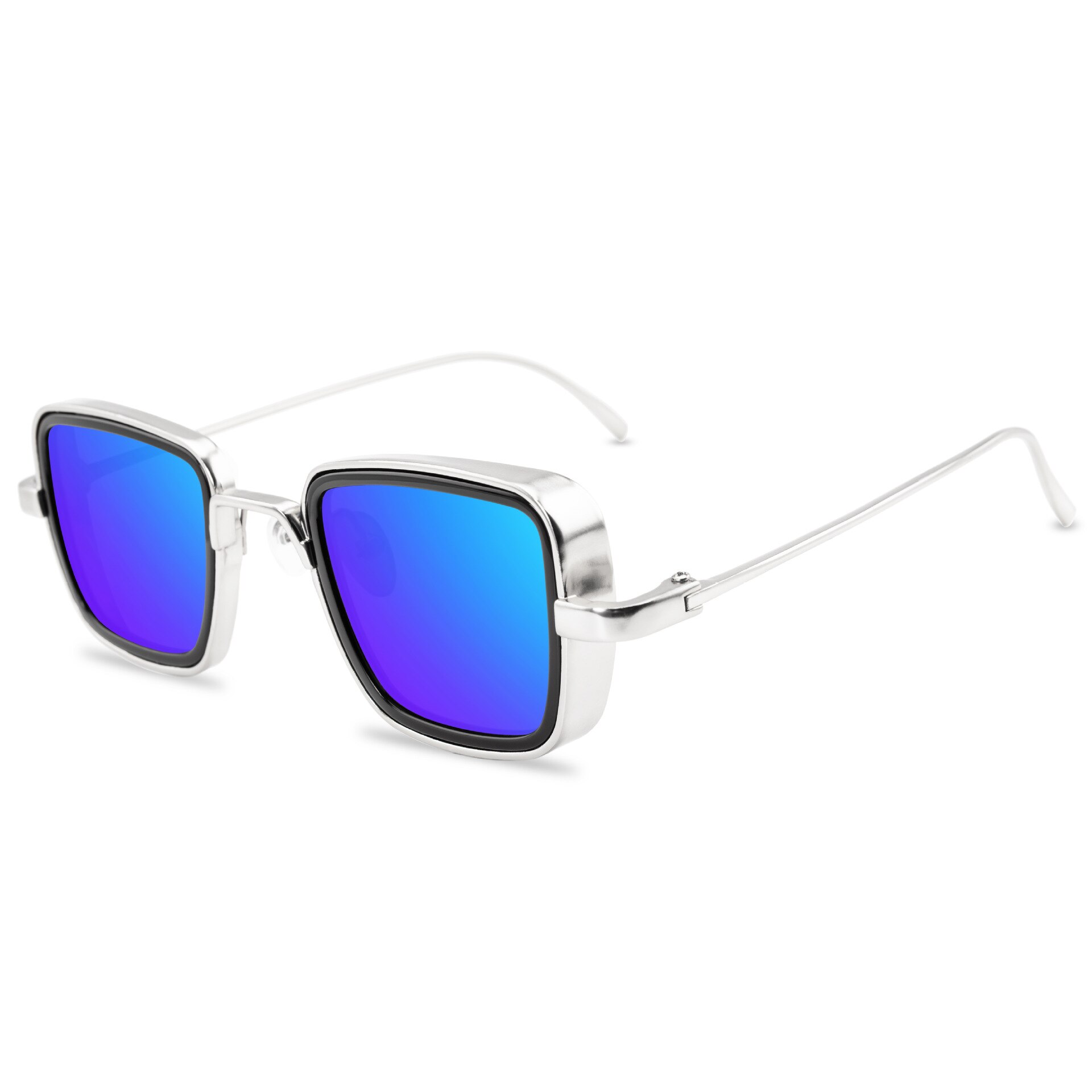 Lunettes de soleil polarisées carrées en métal pour hommes et femmes, monture classique, pour la conduite,  uv400 paires: Bleu marine