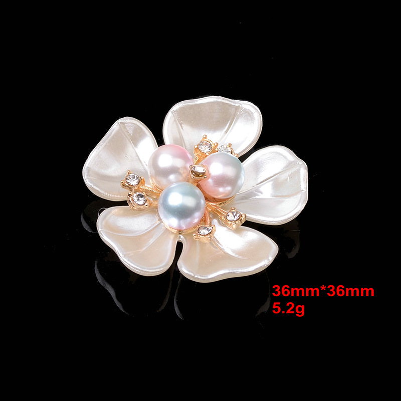 10 Uds. De botones de flores y perlas de concha de diamantes de imitación de aleación de , accesorios de joyería de corazón, ramo de novia, bolsa DIY, Material para manualidades para el cabello: Blanco sin níquel