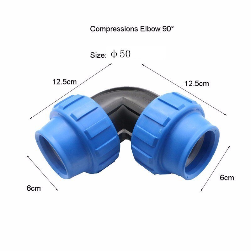 1pc HDPE Compressions Elbow 90 Degree Plastic Irrigation Water Supply Equal PP Compression Fitting PN 16: 50mm