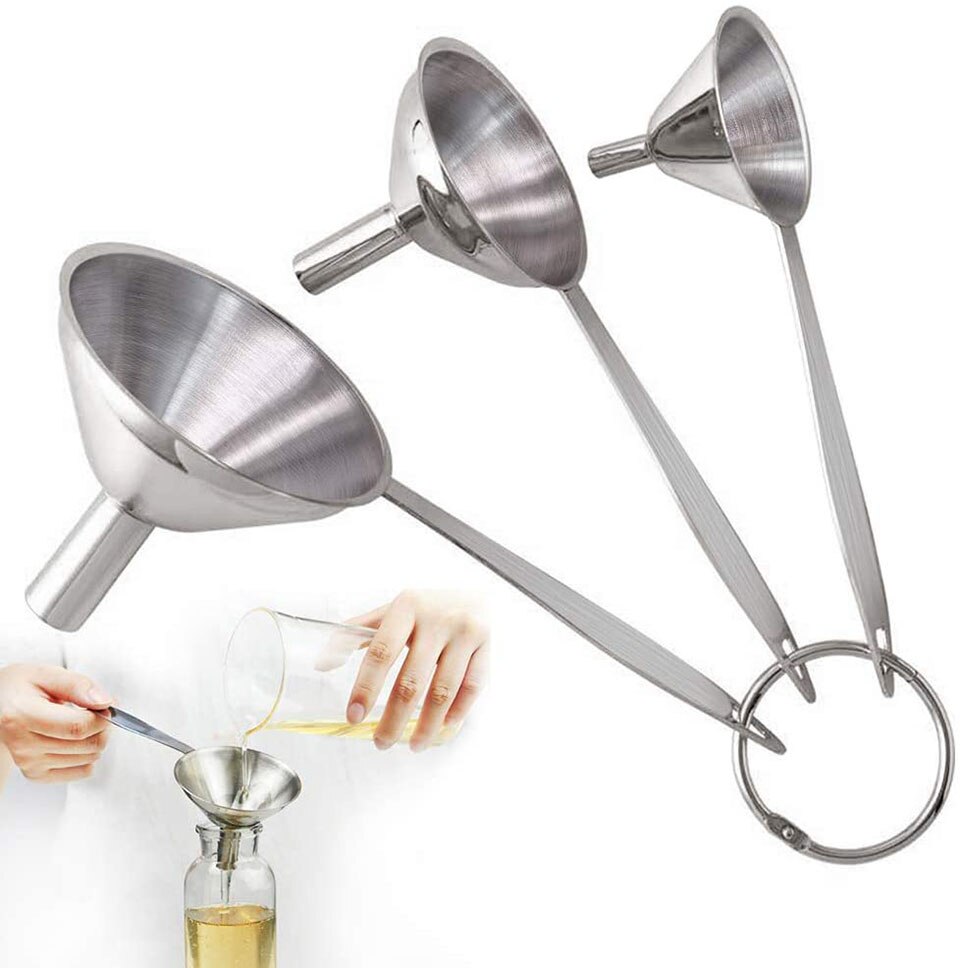 Embudos de Metal para botellas de llenado, conjunto de embudo de cocina de acero inoxidable para transferencia de aceites líquidos, especias, ingredientes secos