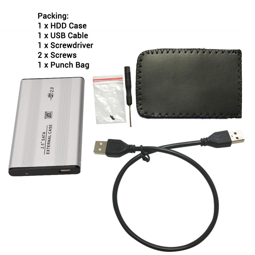 Caja de Funda de disco duro SSD SATA, USB 2,5 de 2,0 pulgadas, caja de móvil externa, caja de la unidad de disco duro 2,5 '', caja de cierre usb sata, carcasa de aleación de aluminio: Plata