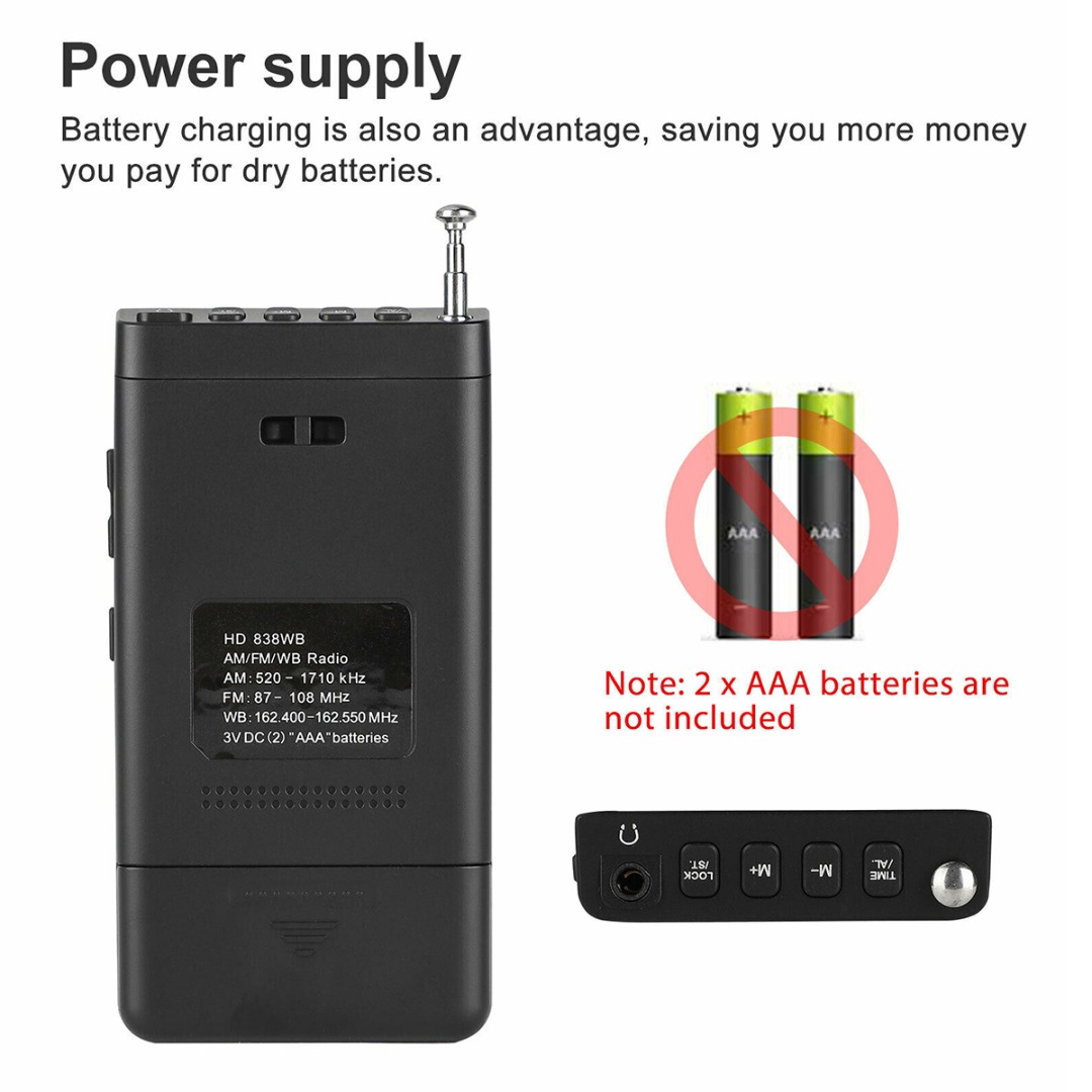 1pc NOAA Weather Radio AM FM Emergency Pocket Radio Receiver With Weather Warning 2 AAA Batteries For Outdoor Weather Broadcasts