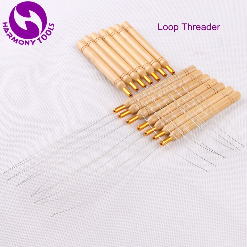 HARMONY 1 piece Wooden Handle hook needle or loop threader for micro hair extensions tools