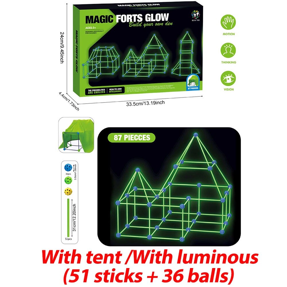 Kids Hut Construction Luminous Fort Building Kit Baby Tent Toy Castles Tunnels DIY 3D Play House for Children Indoor Playhouse: D