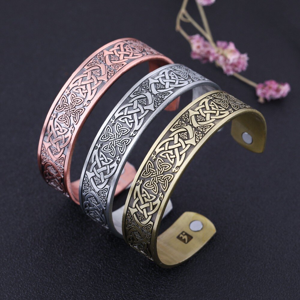 LIKGREAT Metal Engraved French Caroline Dynasty Cross Bangle Women Men Amulet Jewelry Celtics Knot Magnetic Cuff Bracelet