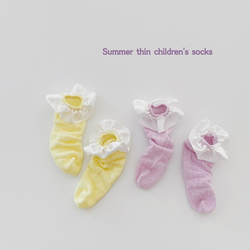 2 pairs of children&#39;s socks 2022 summer candy colored lace loop mesh socks thin cotton girls&#39; socks kids socks: 1192-B